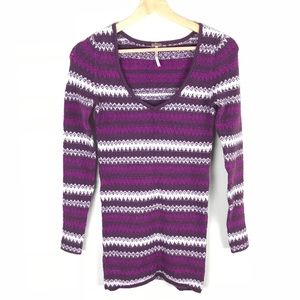 Free People Purple and Pink Stripe Sweater - M